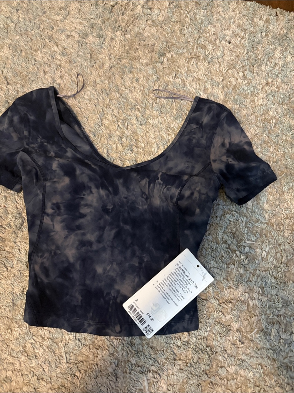 lululemon athletica Black Tie-Dye Scoop Neck Crop Top